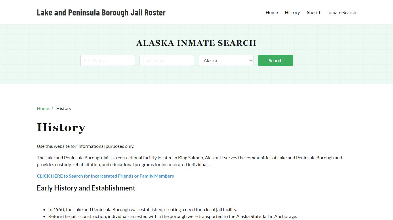 Lake and Peninsula Borough Jail, AK History